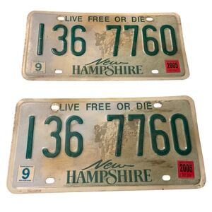 Vintage New Hampshire License Plate Pair 136 7760 Live Free Or Die 2005 Set